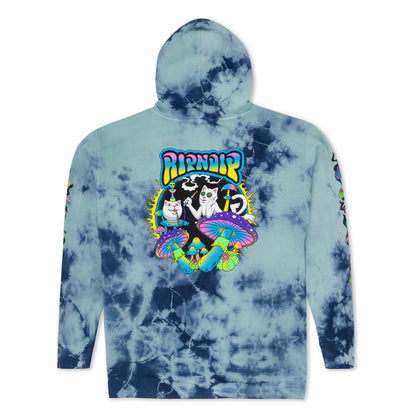 HOODIE PSYCHEDELIC GARDEN (NAVY/AQUA LIGHTNING WASH)