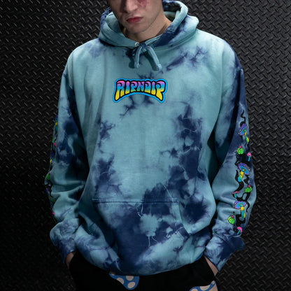 HOODIE PSYCHEDELIC GARDEN (NAVY/AQUA LIGHTNING WASH)